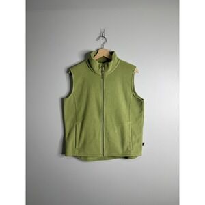 Woolrich Vest Womens Medium Green Fleece Full Zip Mock Neck Pockets Outdoor